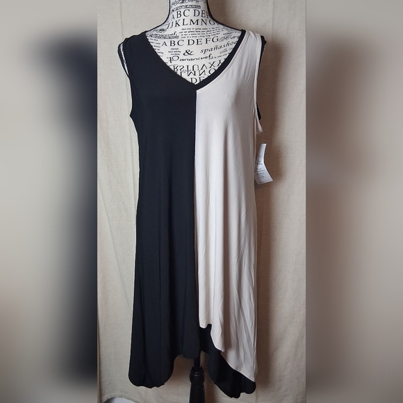 MSK Dresses & Skirts - MSK Black and Tan Color Block Asymmetric Tank Tunic Dress Medium NWT